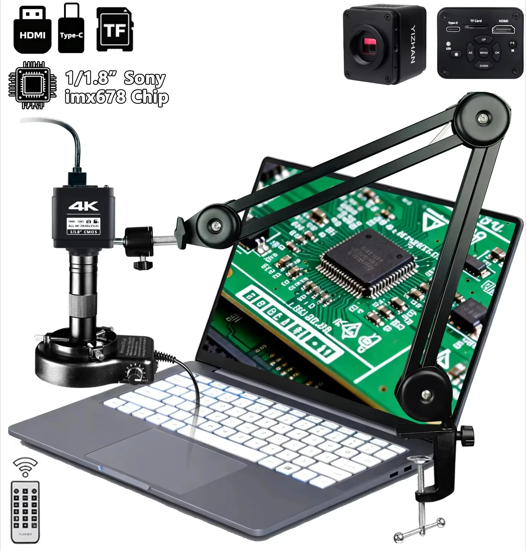 4K HD Electronic Digital Microscope For Soldering USB Industrial Camera With Software 150x Lens Folding Bracket