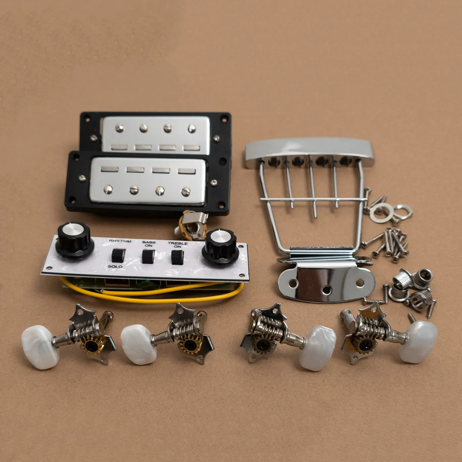 

Violin Bass Hardware Kit For Hollow Body 4 String Electric Bass Guitar Humbucker Pickups / Tuners / Tailpiece / Control Panel