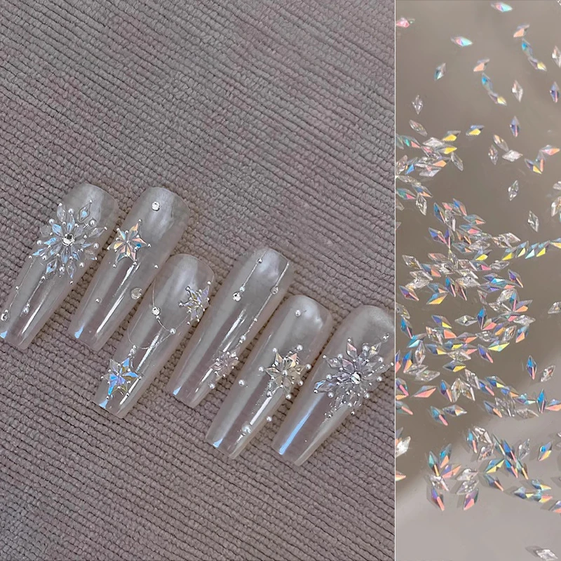 100PCS Sparkling Aurora Rhombus Nail Art Rhinestones 3D Mini 1.5*3mm Flatback Crystal Zircon Nail Gems DIY Manicure Accessories