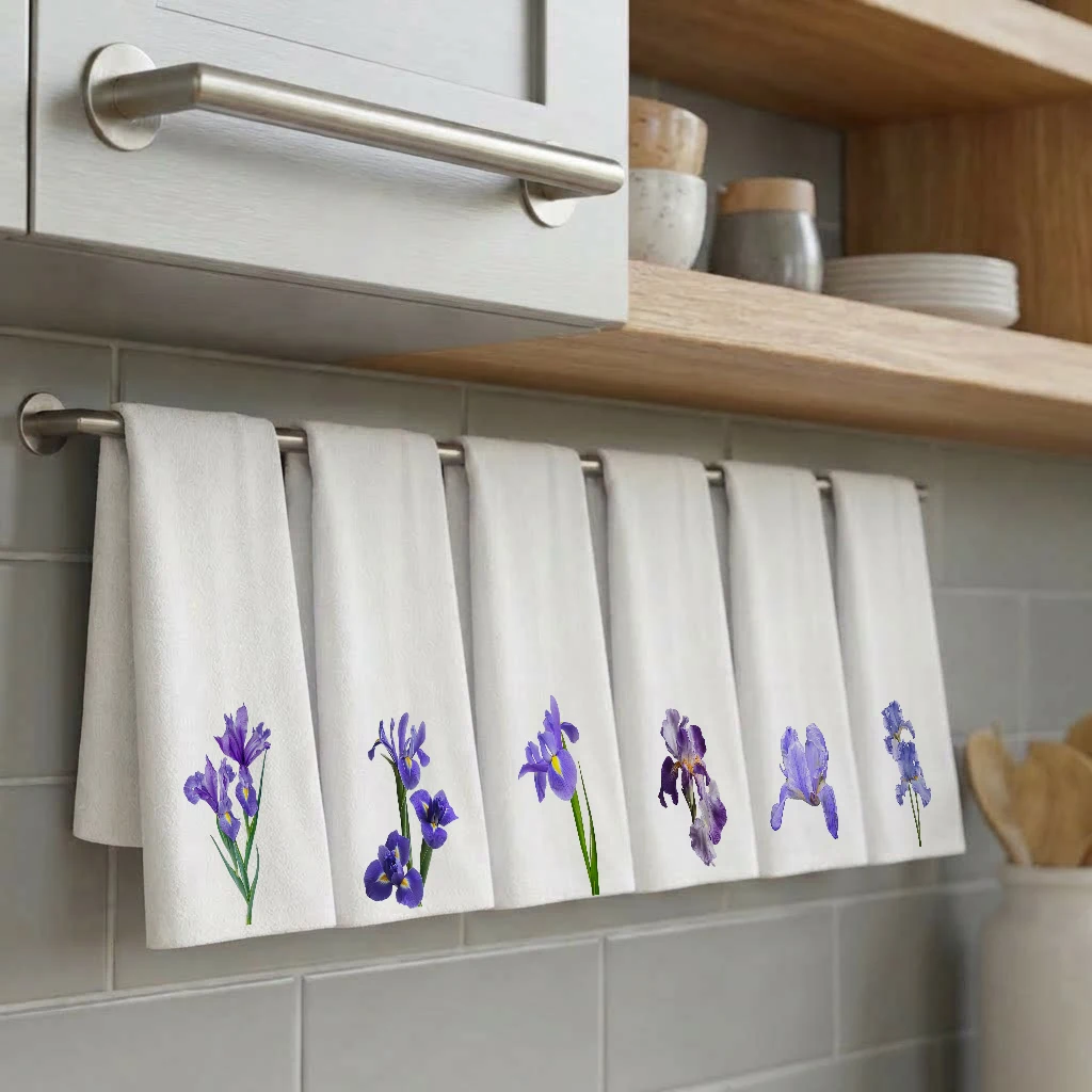 

3/6 Pack Iris Flower Print Kitchen Towels Absorbent Cotton Dish Cloths Soft Reusable Decorative for Cooking Baking Cleaning