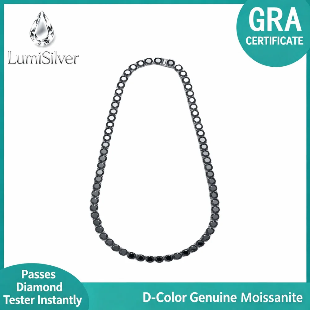 925 Sterling Silver Black Moissanite Tennis Necklace Full Paved Gemstone Choker Luxury Fine Jewelry Wedding Gift