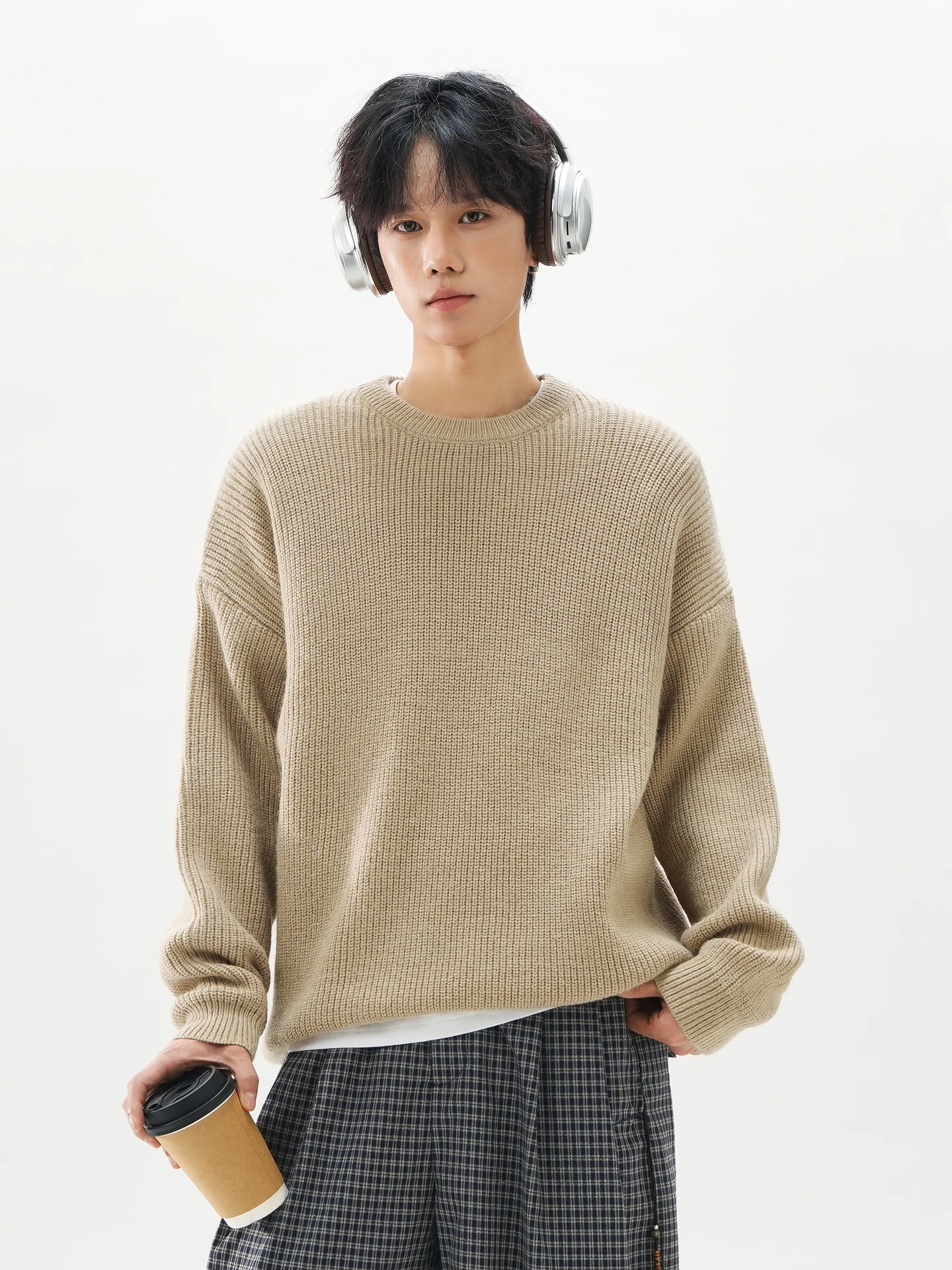 

Теплый базовый мужской вязаный свитер свободного кроя, осенне-зимний, новый, однотонный, повседневный, удобный, длинный свитер-топ