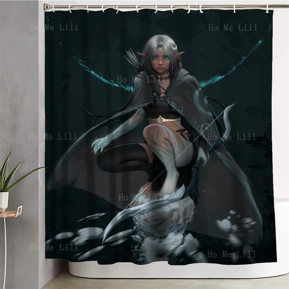 Creative Game Character Bow Tie Dream Girl Holding A Bow And Arrow Shower Curtain For Bathroom Decor