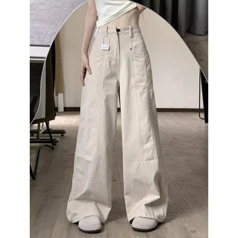 

American Trendy Vibe Women's Retro Style Loose High Waisted Straight Wide Leg Denim Pants