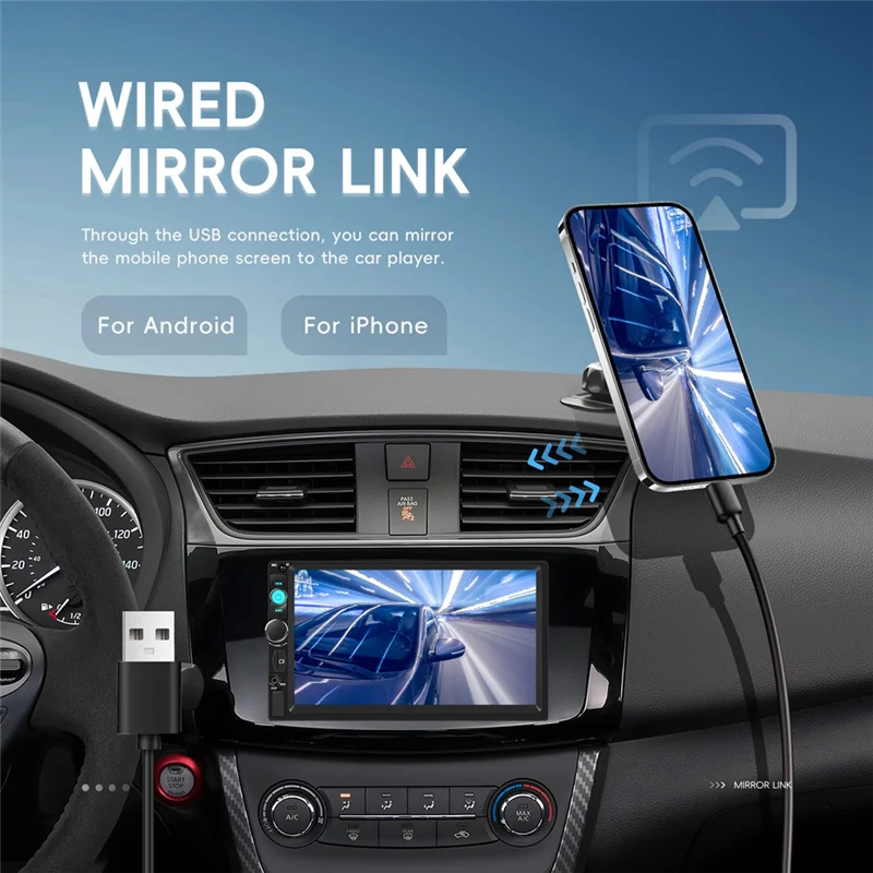 

Автомобильная стереосистема Double Din 7-дюймовый автомобильный мультимедийный MP5-плеер поддерживает проводный Carplay/Mirror Link/FM