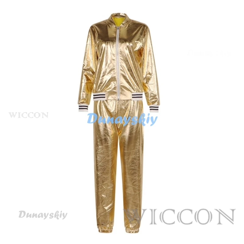 

Женская Блестящая Полетная куртка на молнии с металлическим блеском, куртка-бомбер, верхняя одежда для хип-хоп, джаз, танцев, выступлений, уличная одежда