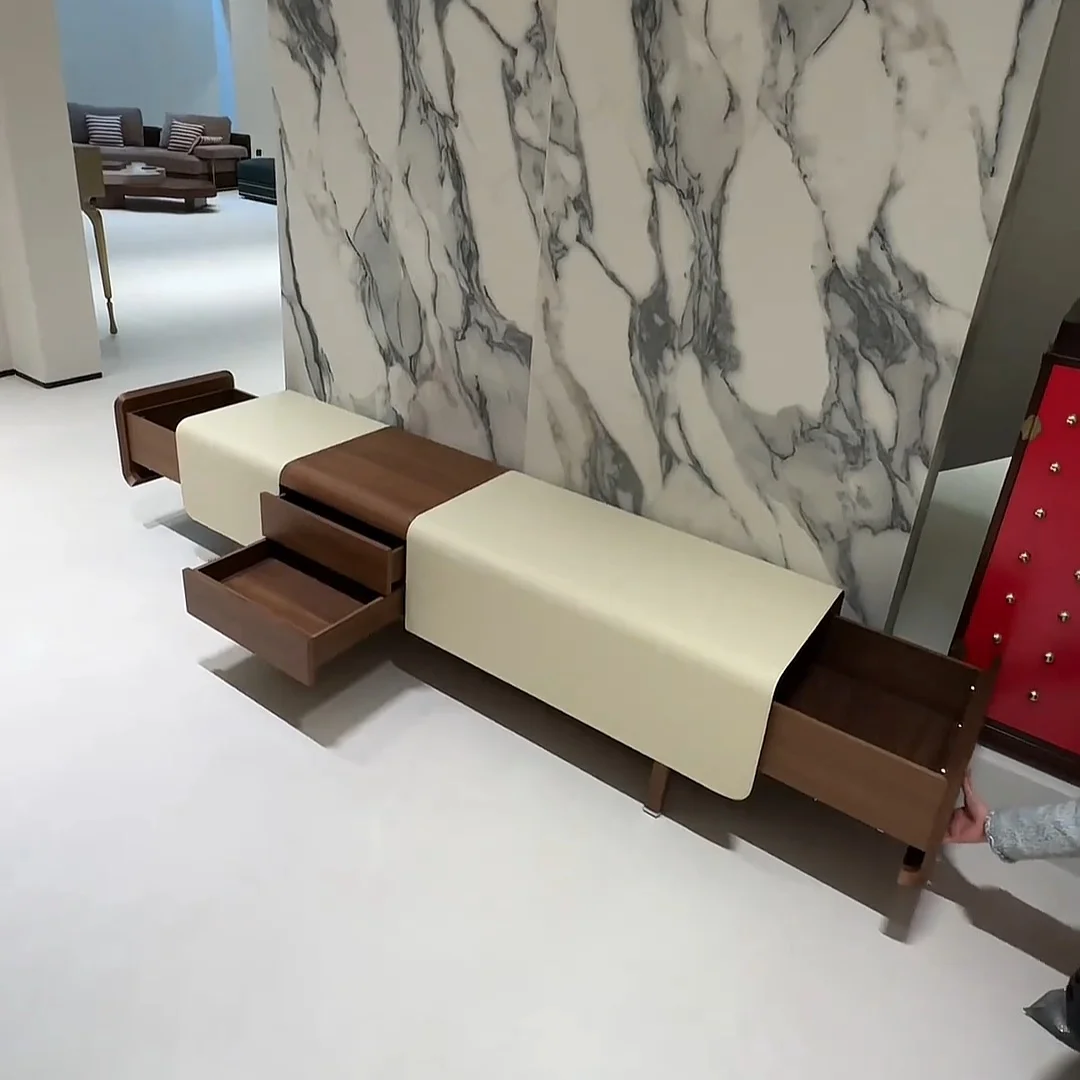 *New Chinese Style Light Luxury Solid Wood Storage Ottoman Multi-Function Genuine Leather Entry Bedroom Living Room Sofa Bench