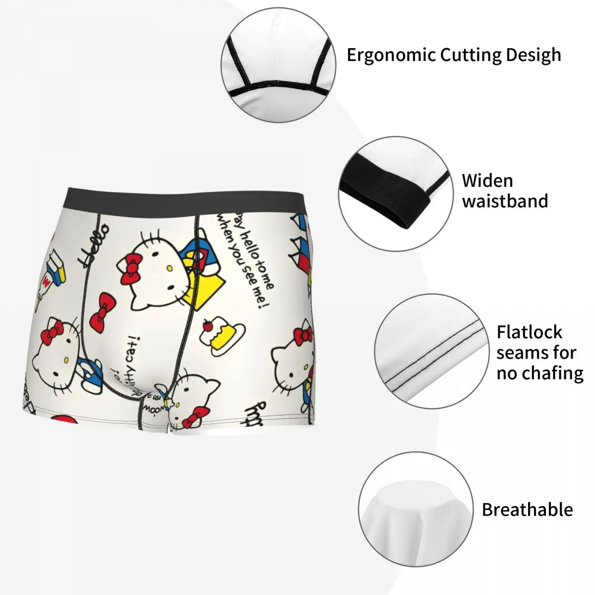 Man Hello Kitty Cartoon Milk Boxers Gag Gifts Underwear Shorts Men's Boxer Quilt Underpants Cozy