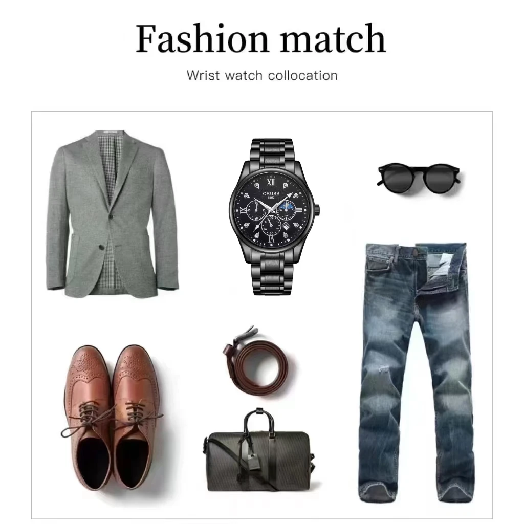 ORUSS оригинальные лучшие брендовые мужские часы из нержавеющей стали с двойным календарем, водонепроницаемые светящиеся роскошные золотые часы, модные кварцевые мужские наручные часы