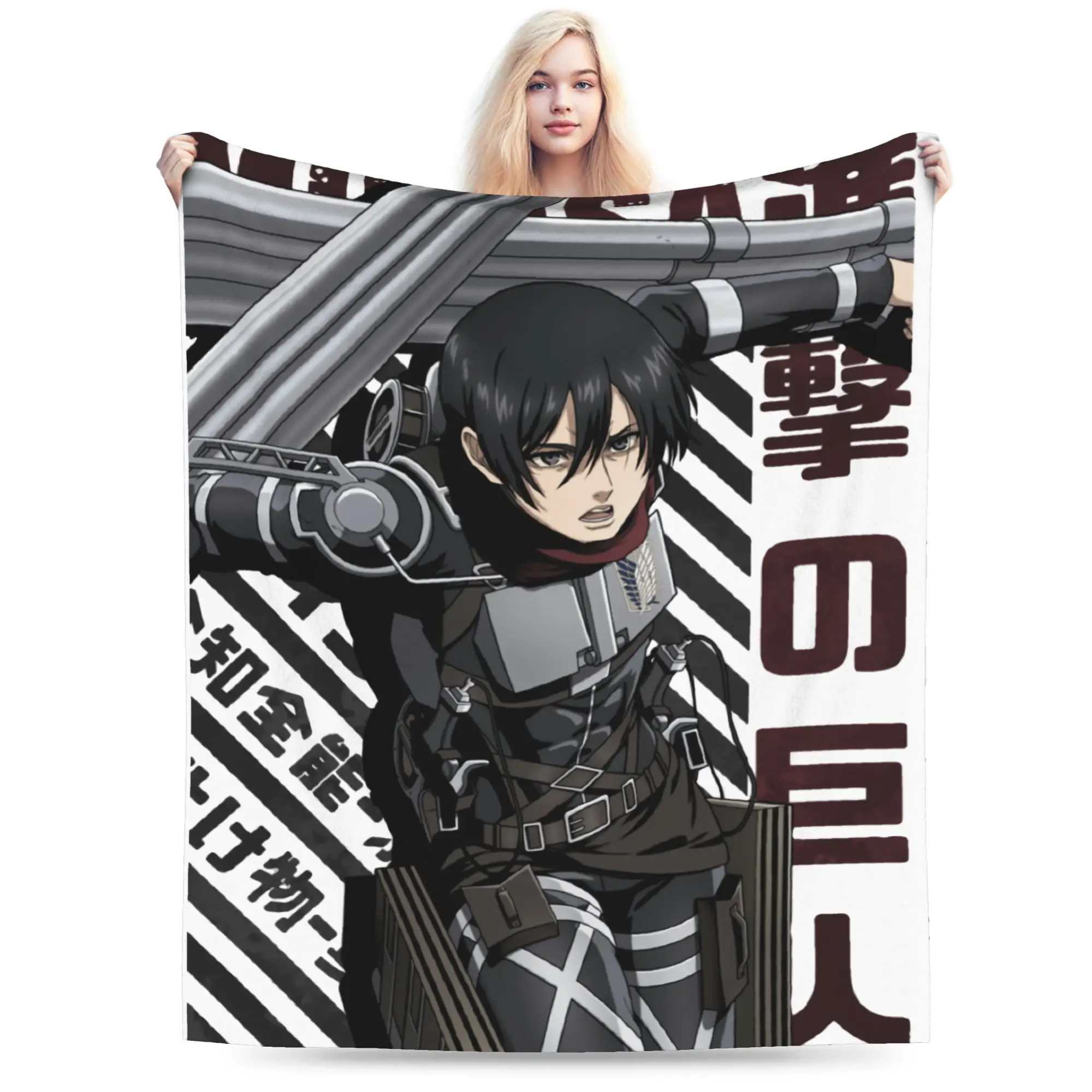 Shingeki no Kyojin Mikasa Ackerman Attack on Titan Blankets Flannel Spring/Autumn Portable Warm Throw Blanket for Sofa Rug Piece
