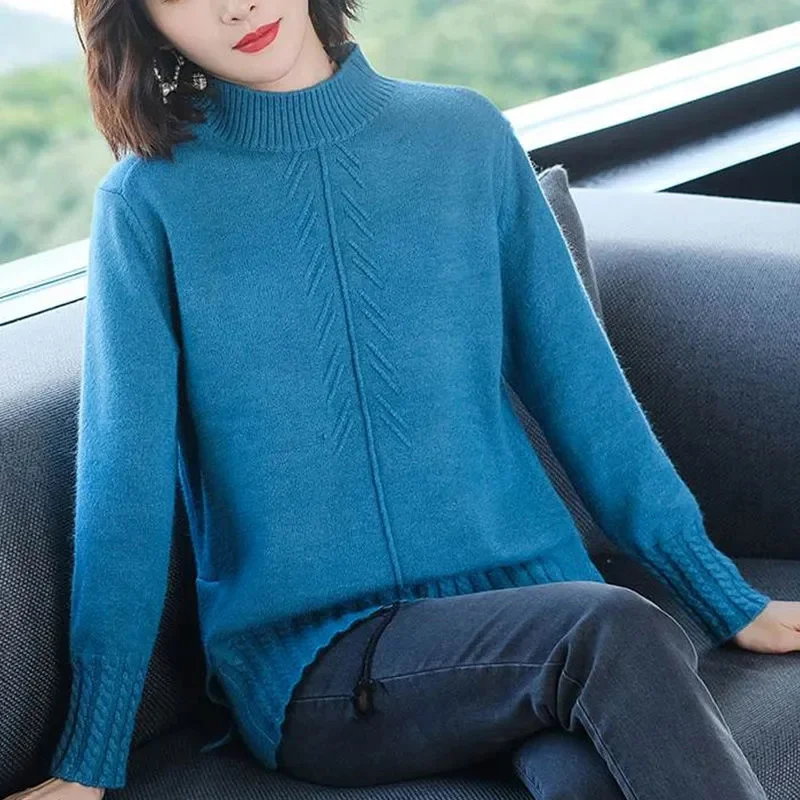 

2024 Solid Sweater Women Half Turtleneck Knitted Pullovers Harajuku Korean Thick Knitwear Autumn Winter Fashion Loose Jumpers