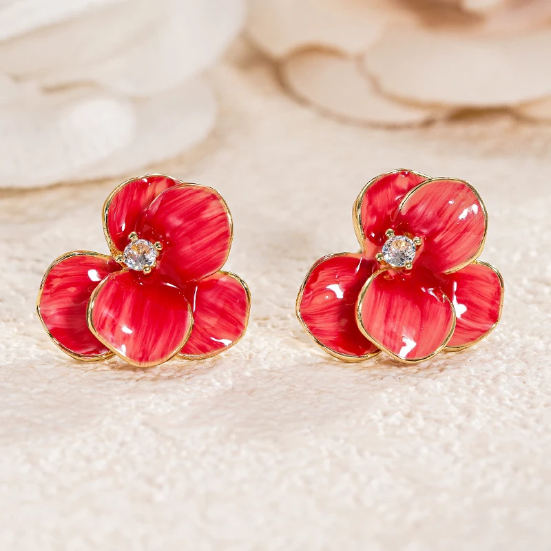 Huitan Anmutige Blumen-Ohrstecker, kreatives, elegantes Piercing-Zubehör für Frauen, zartes Temperament, Hochzeits- und Party-Schmuck