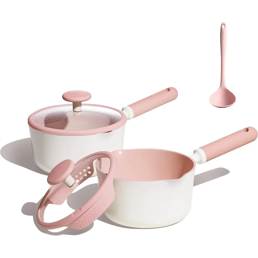 

2.5QT and 3.0QT Sauce Pan ts wit Lid and Ladle Ceramic Nonstick Pot t Non Toxic Sauan wit Stay-cool andle Small Kitcen Cooking