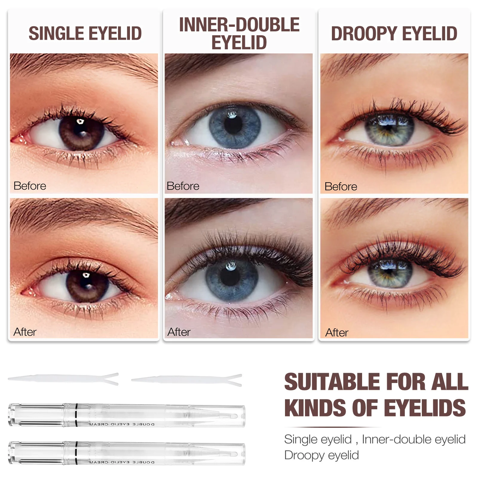 4-set dubbele ooglidvormende crème Onzichtbare waterdichte langdurige lijm voor grote ogen Make-up Pen Ooglidgereedschap Accessoires