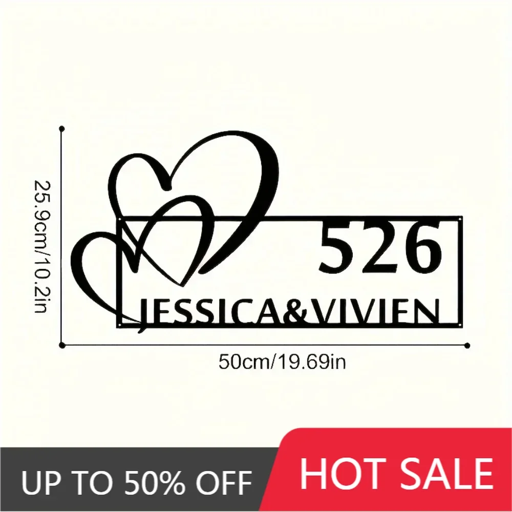

1PC Personalized Heart Shaped Outdoor Metal Address Marker Stylish Drill Free DIY Installation for Entrance High Quality Decor