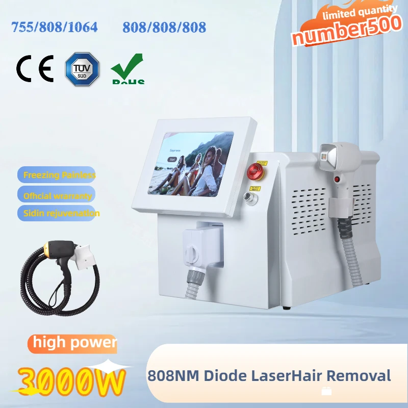 808nm Diode Las-er Hair Removal Machine 3000W Depilation Equipment Professional Three Wavelengths Ice Titanium Device for Salon