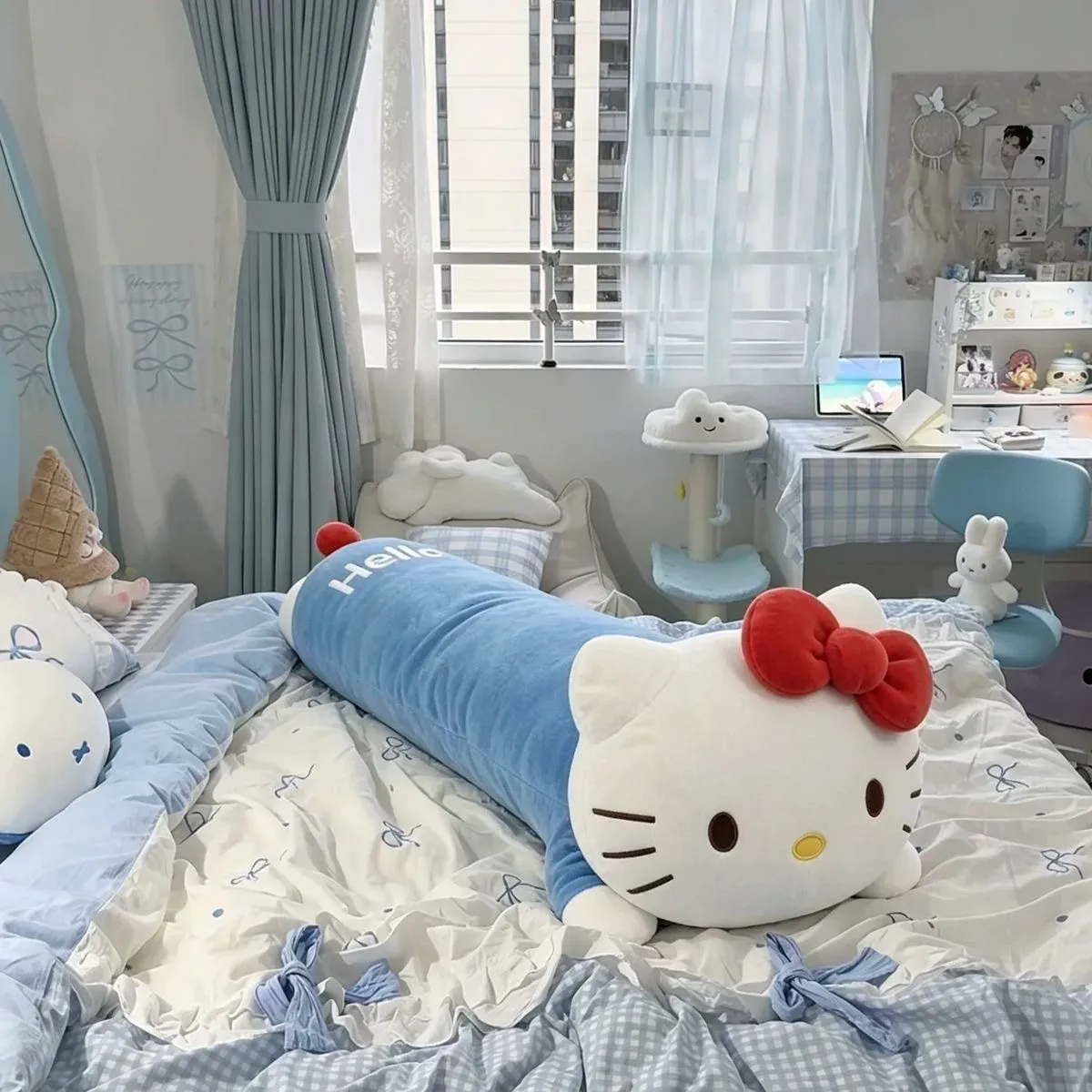 KT Cat Long Pillow, Soft Plush Doll for Girls to Put Between Legs While Sleeping in Bed, Cartoon Sofa Cushion, Birthday Gift