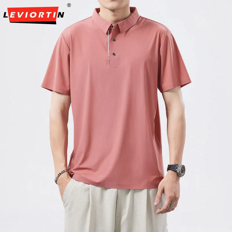 Summer New Men's Youthful Fashion Versatile Trendy Ice Silk Cool Feel Polo Shirt Quick Drying Breathable Loose Solid Color Top