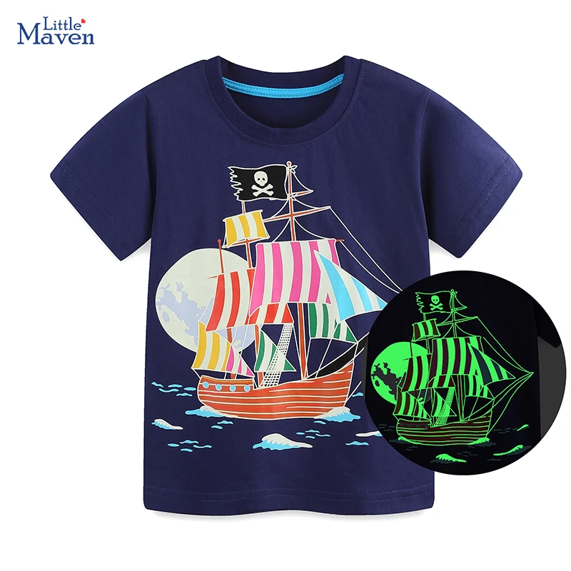 ليتل مافن 2026 صيف جديد موضة الأولاد تي شيرت مضيئة المراكب الشراعية القطن بلايز كاجوال للأطفال الملابس 2-7 سنوات #1