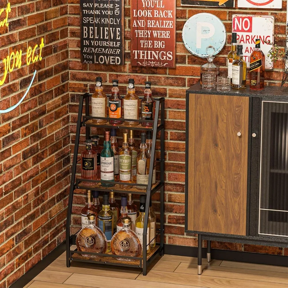 Trapezoid Liquor Stand , Stepped Wine Racks Freestanding Floor ,Versatile Corner Wine Bottle Display Stand