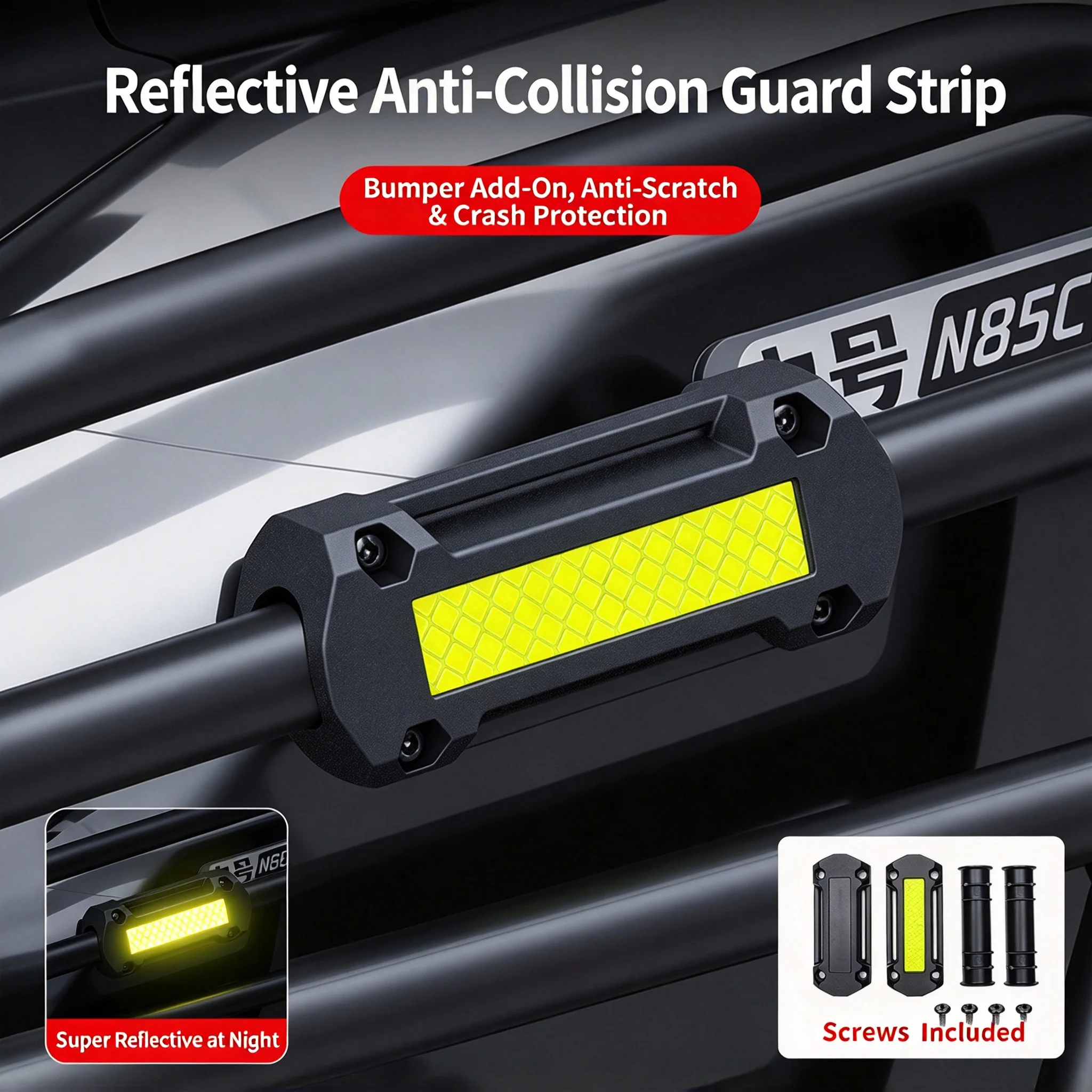 Motorcycle Crash Bar Anti-collision Protection Block Scratch Resistant Guard with Reflective Tape Decorative Accessories