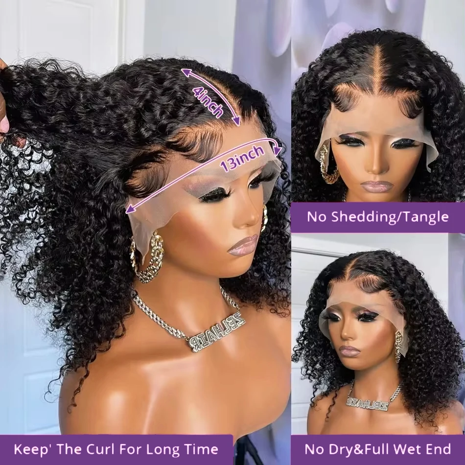 200% Transparent Curly Bob Wigs Deep Wave 13x4 Lace Frontal Human Hair Wigs 4x4 Lace Closure Front Short Bob Wigs For Women