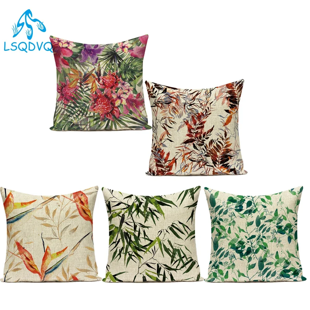 Polyester Decorative Pillows Case Flower Leaf Trees Sofa Home Decoration Sofa Cushion Cover for Living Room Funda Cojines