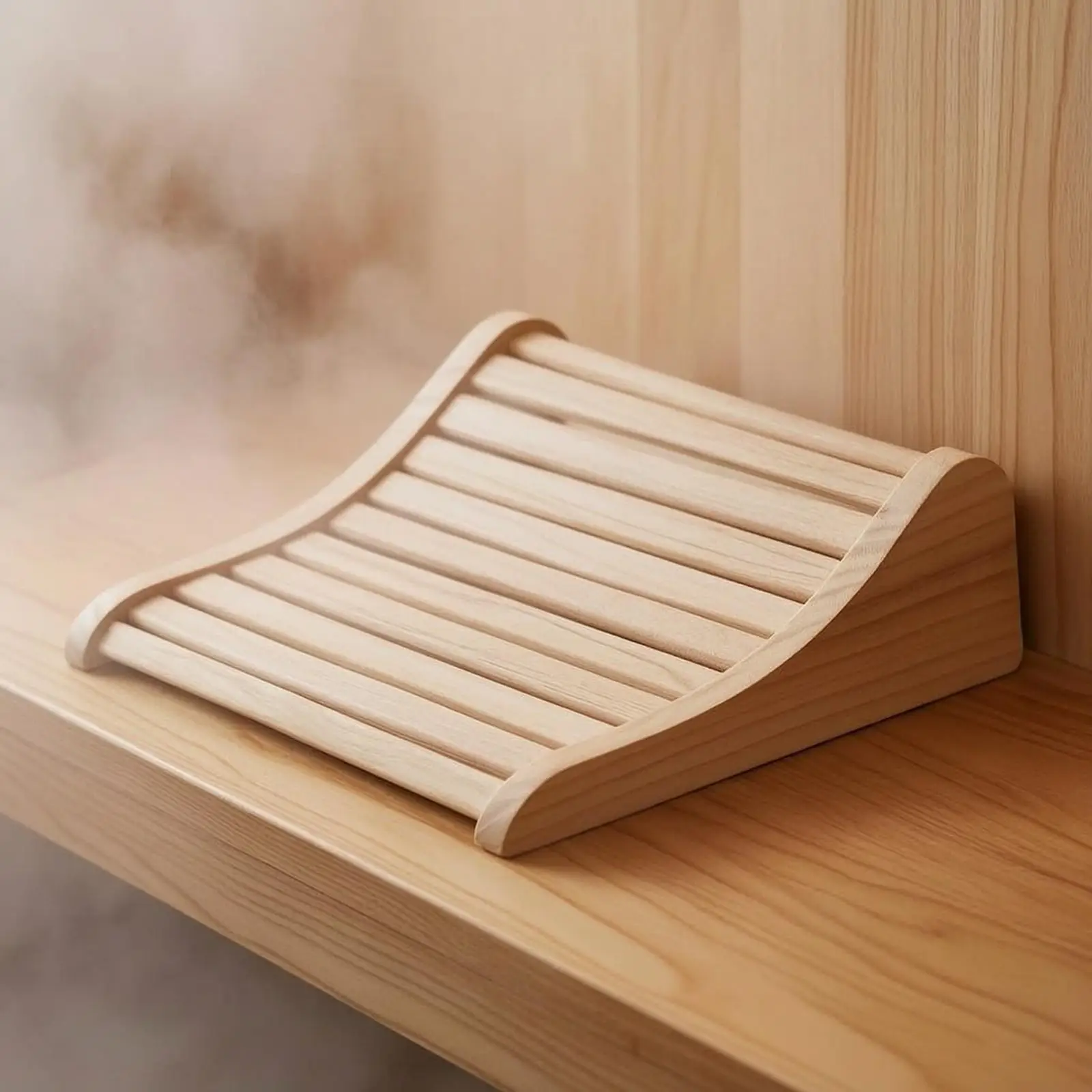 Sauna Headrest Ergonomic Wooden Headrest Slatted for Steam Chamber, Spa