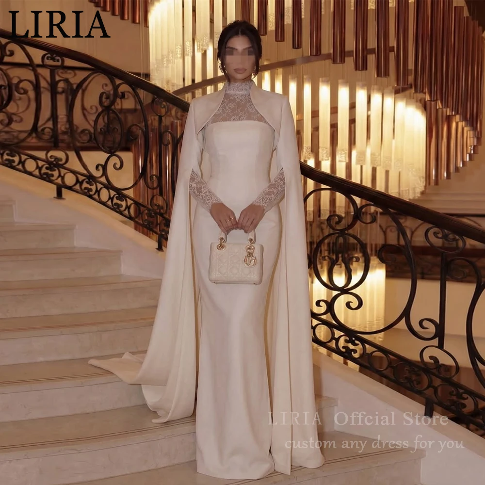 Vestidos de Noche Largos de Encaje Estilo Sirena LIRIA, 2 en 1, con Mangas Largas, Vestido de Gala de Satén, Elegante, Personalizado para Novias y Fiestas, 2026