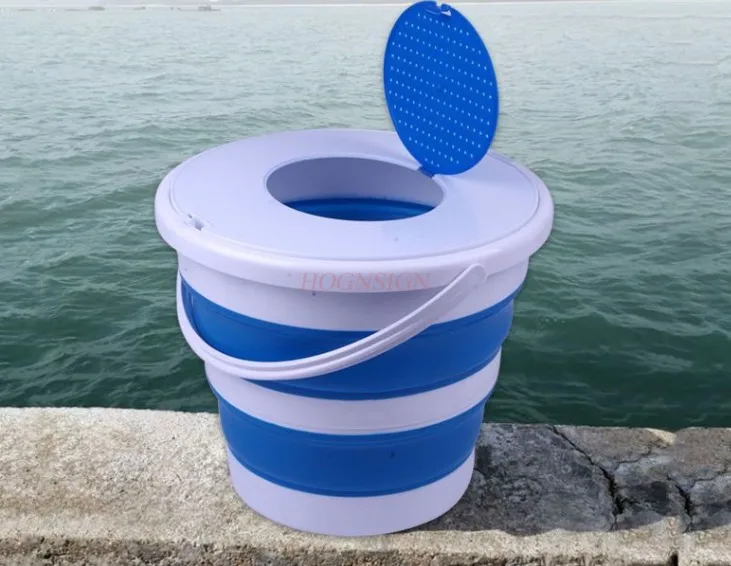 Fishing folding bucket, thickened fish bucket with lid, multifunctional car wash bucket, travel beach bucket, children's water