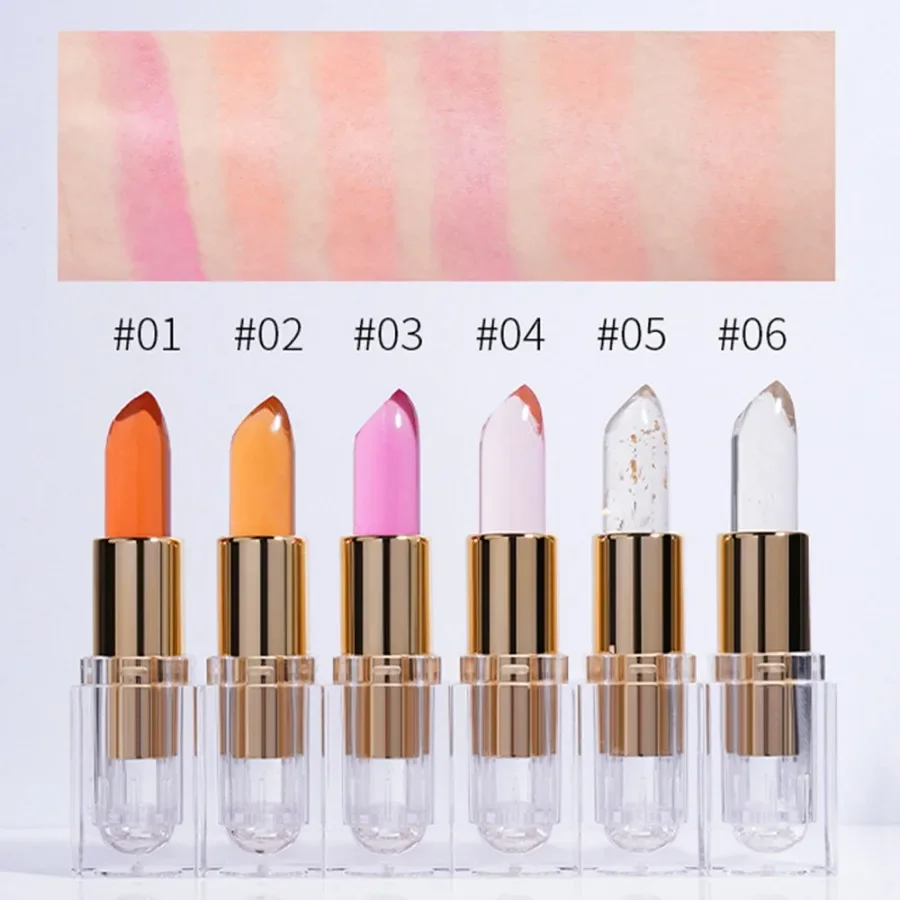 Custom 6colors Clear Tube Lip Balm Hydrating Moisturizing Long Lasting Non-fading Easy To Apply Color-chaning Lipstick Bulk