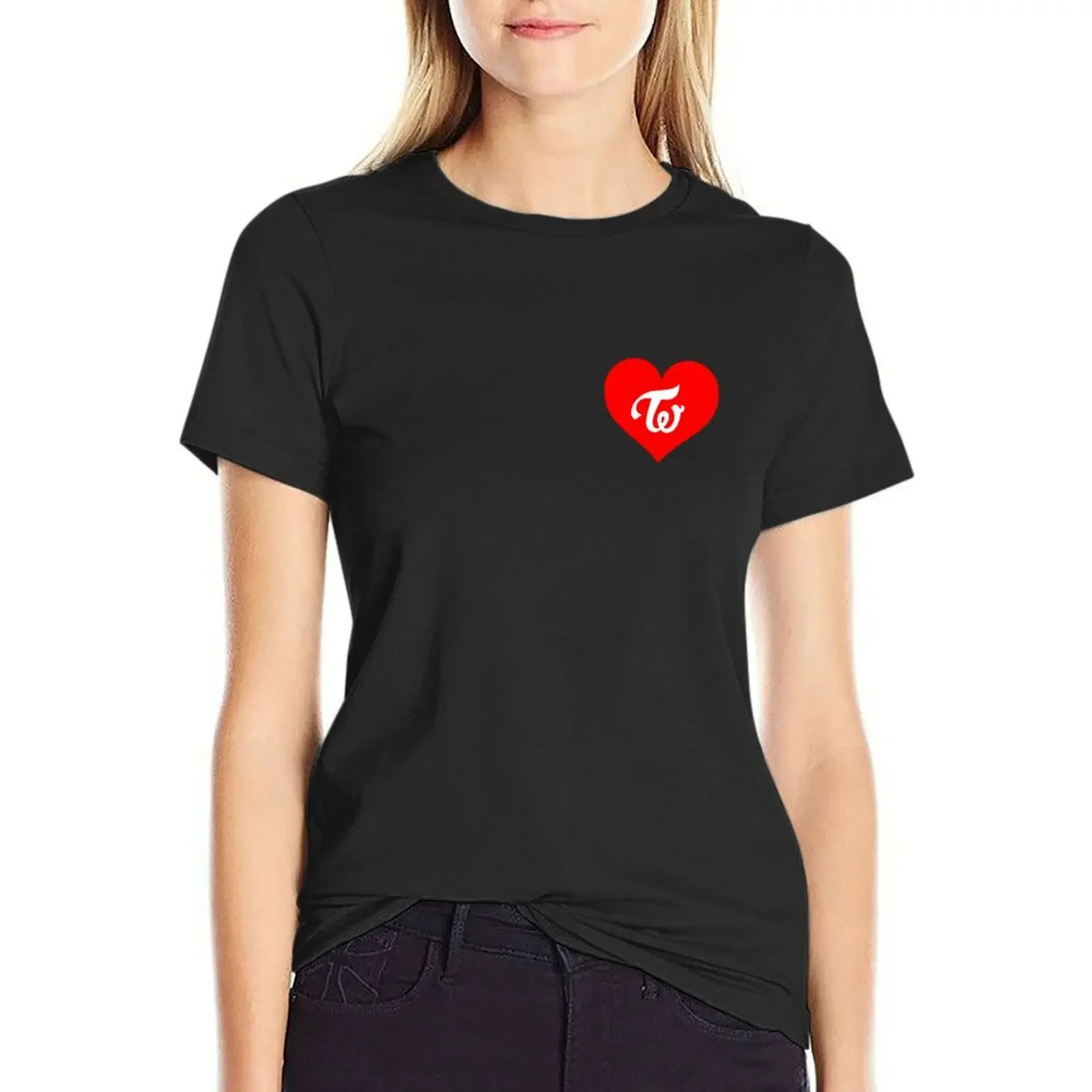 

TWICE heart T-Shirt quick-drying vintage blacks graphics workout shirts for Women