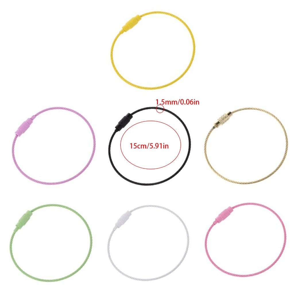 1 قطعة الفولاذ المقاوم للصدأ لمفتاح سلسلة حلقية سلك المفاتيح كابل في الهواء الطلق EDC الأمتعة علامة حلقة حبل كامل اللون