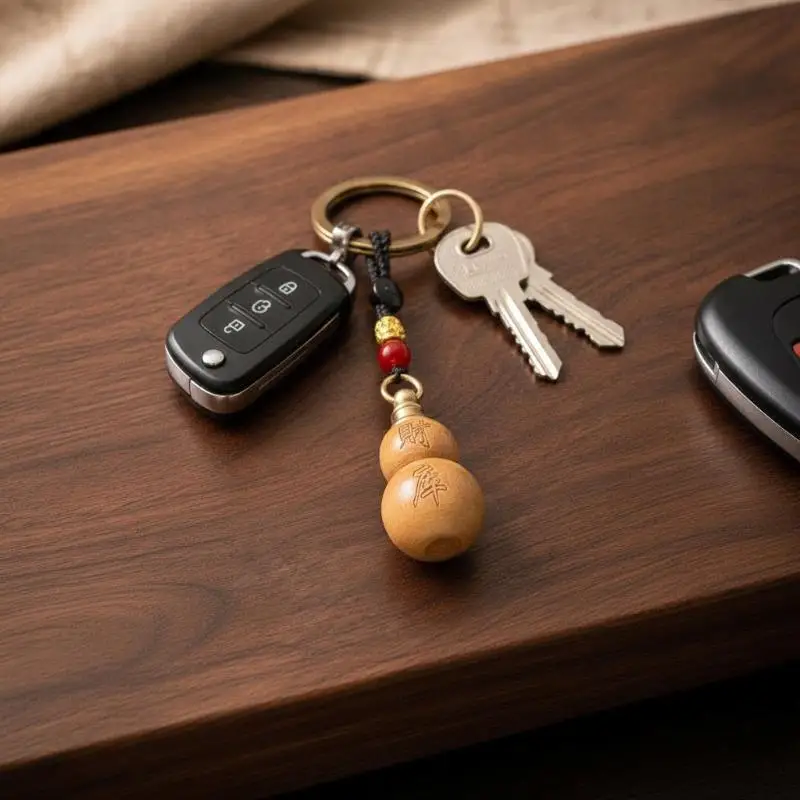 1Pcs Mini Paulownia Wood Gourd Keychain Wealth Blessing Lucky Pendant Lightweight for Key Backpack Hanging Decor Gift