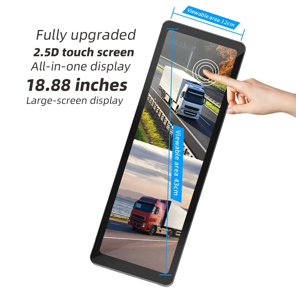 مرآة الرؤية الخلفية الإلكترونية بشاشة كبيرة مقاس 18.88 بوصة 2.5D تعمل باللمس مع احتياطية عكسية مقاومة للماء #6