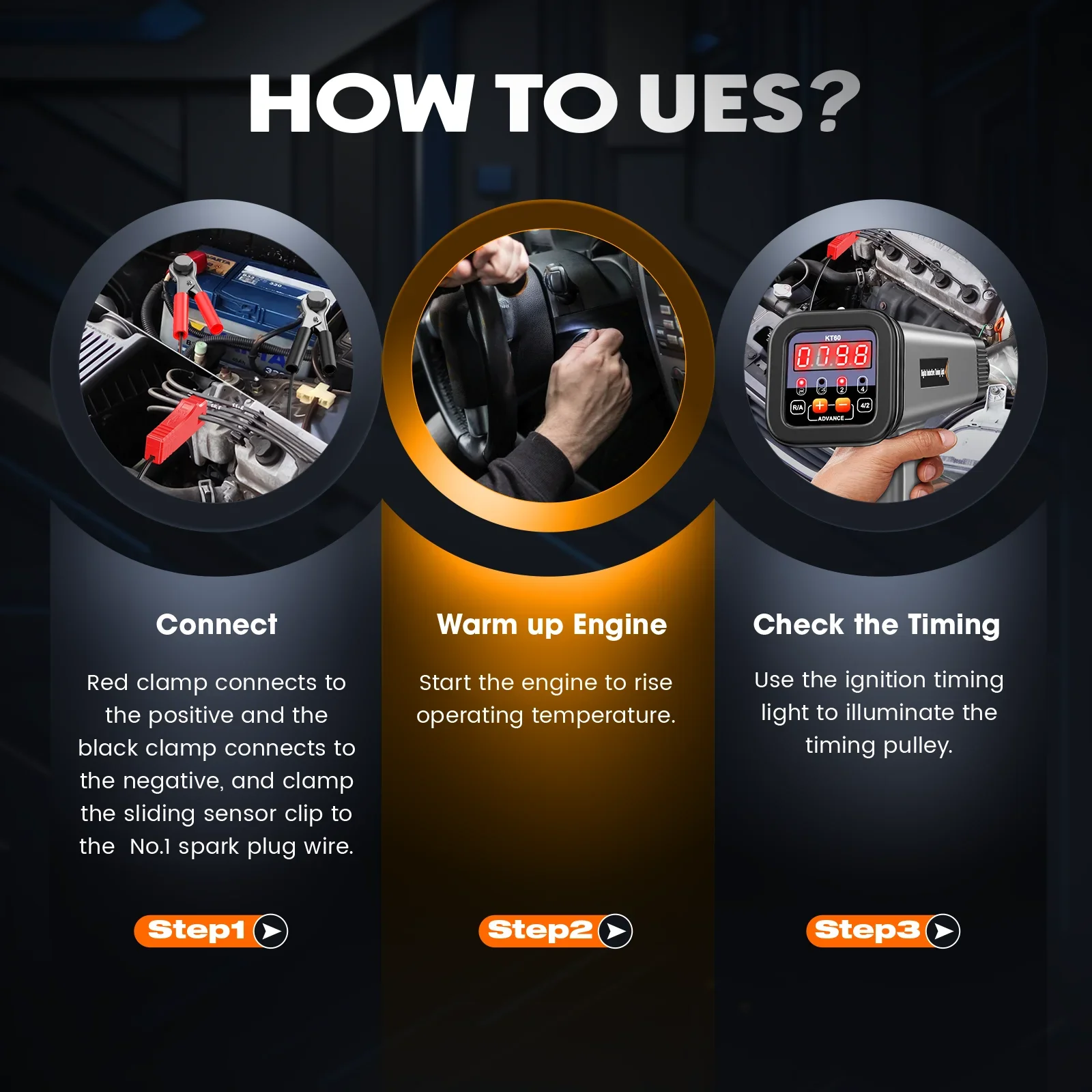 KZYEE KT60 Auto Digital 2 & 4 Takt Benzin Motor Timing Licht 12V Auto Zündung Timing Licht Induktive Strobe lampe Detektor – Detail 6