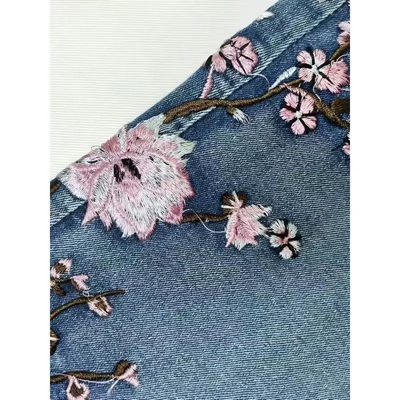 Koreanische Y2K Amerikanische Streetwear Elastische Gerade Schlaghose Bestickte Denim-Jeans Damenmode Retro Hochgeschnittene Taille