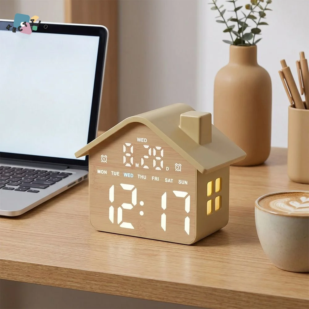 

Voice Control LED Digital Alarm Clock Date Display Brightness Adjustment Electronic Table Clock 12/24H Format Week Display