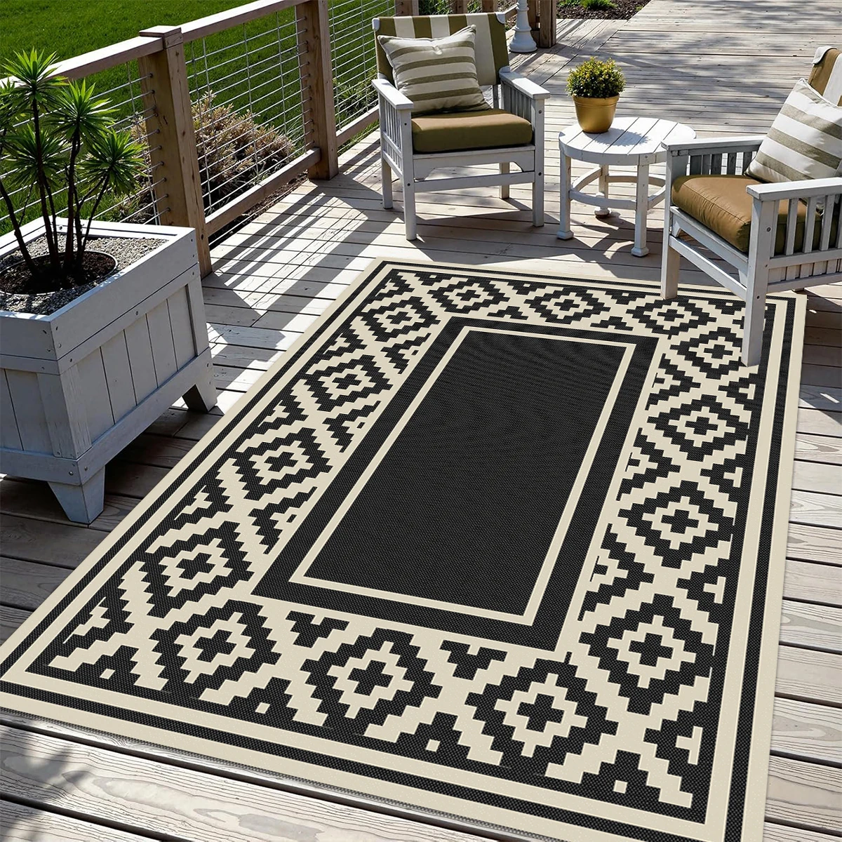 274*365 سنتيمتر أسود أبيض رمادي عكسها المحمولة مقاوم للماء السجاد منطقة في الهواء الطلق السجاد البلاستيك القش التخييم البساط نزهة الحصير #6