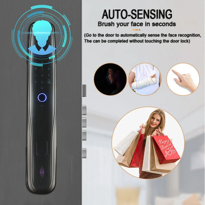 Tuya Smart 3D Face Door Lock Security Face & Camera Monitor Intelligent Fingerprint Password Biometric Electronic Key Unlock K8