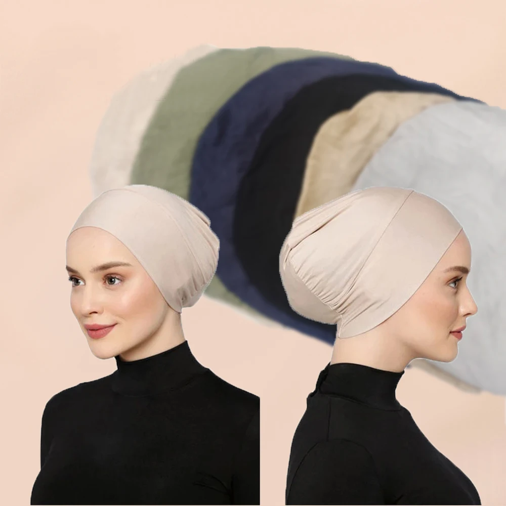 2024 Muslim solid color modal mercerized cotton elastic base cap elastic breathable comfortable base cap headscarf turban