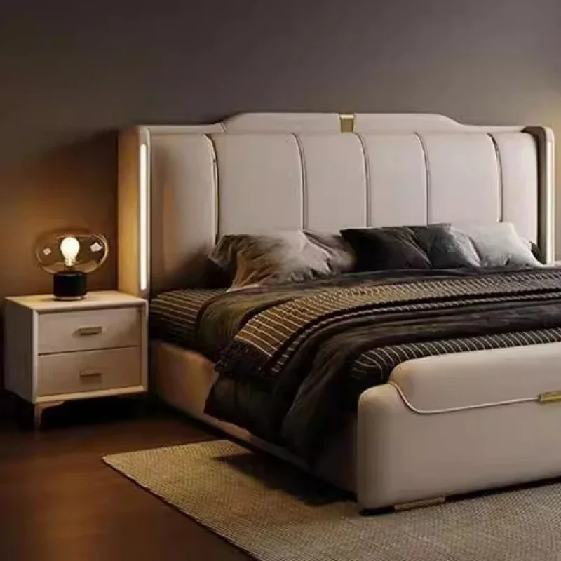 Nappa Leather Bed King Size Luxury 2 People Bed Soft Backrest Headboard Full House Furniture Bedroom Sets Full Set Furniture - view 4