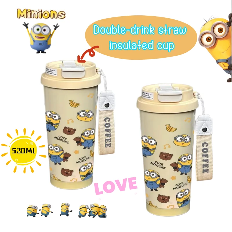

Minions Despicable Me high color value creative insulation stainless steel double drinking pipette cup cartoon cute coffee cup
