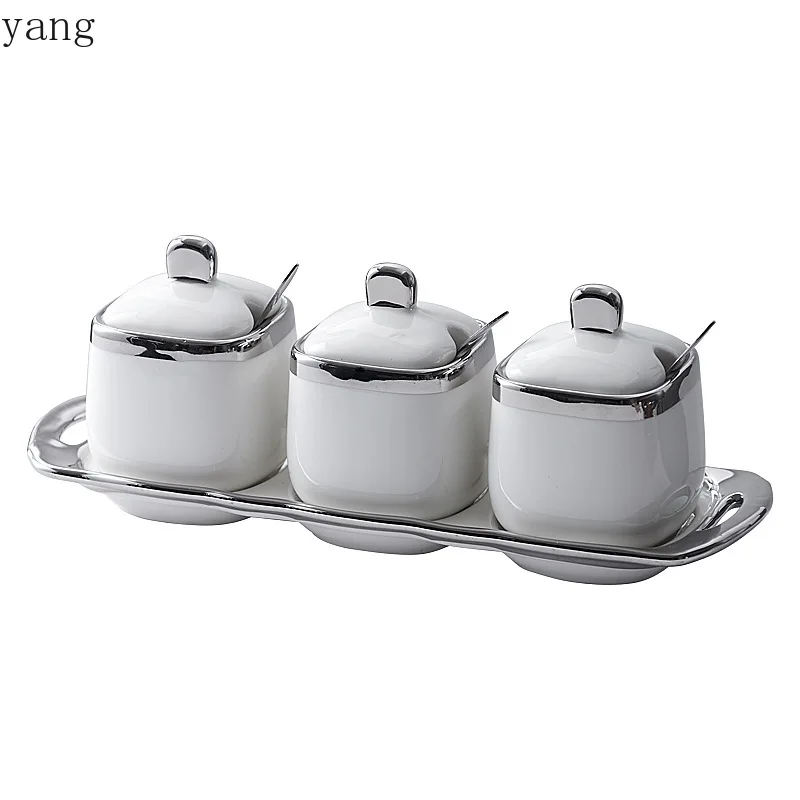 LMM Household Kitchen Supplies Seasoning Box Light Luxury Seasoning Jar with Lid Ceramic Set