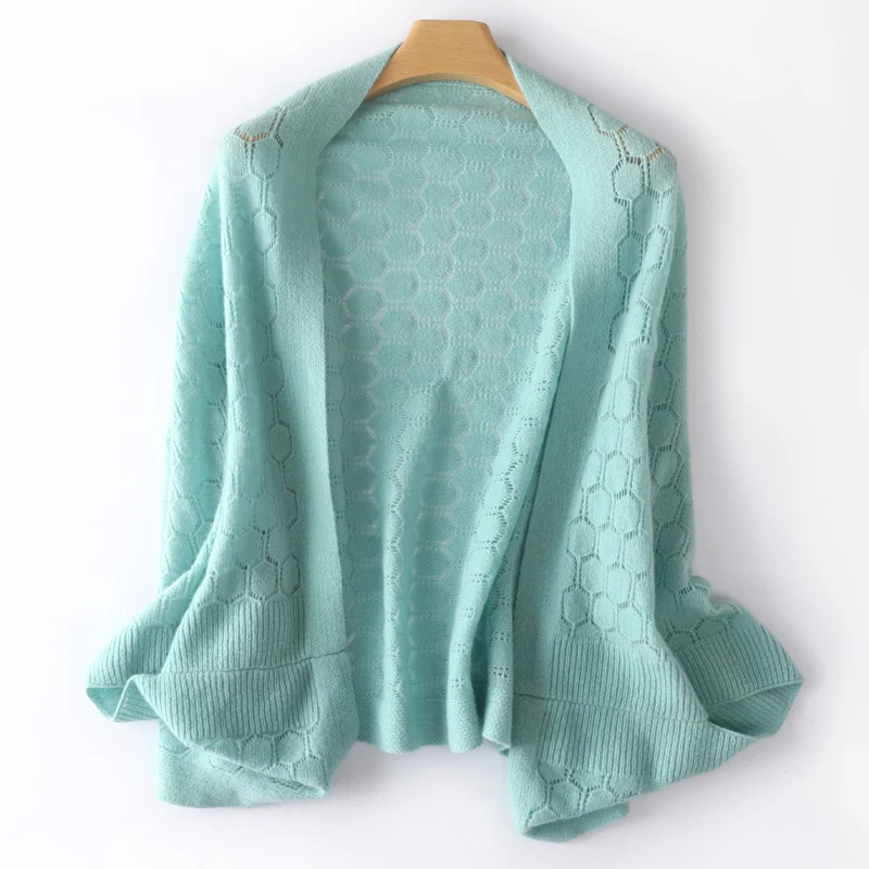 Weibliche 100% Kaschmir Stricken Schal Schal Pullover Frauen Vier Jahreszeiten Weiche Reine Farbe Aushöhlen Strickjacke Mode Mambo Mint Schals