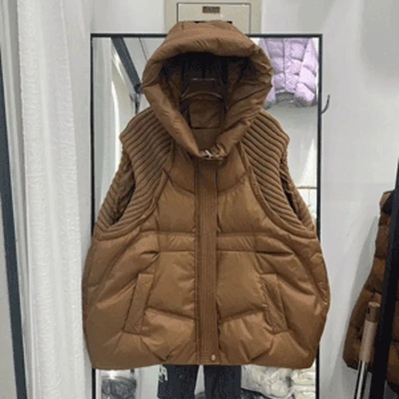Autumn Winter Women Larger Size Thick Cotton Vest Jacket 2025 New Style Vest Mid-Length Hooded Jacket Women Loose Waistcoat Coat