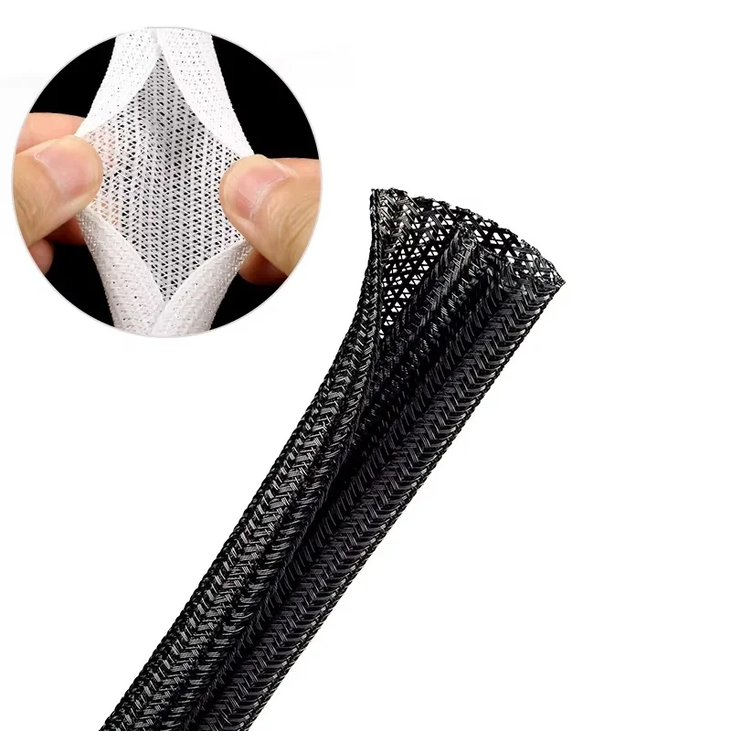 Expandable Braided Cable Sleeve PET Heat Shrink Tube Insulation Flam Retardant Shrinkable Wire Sheath Protection Cable Organizer
