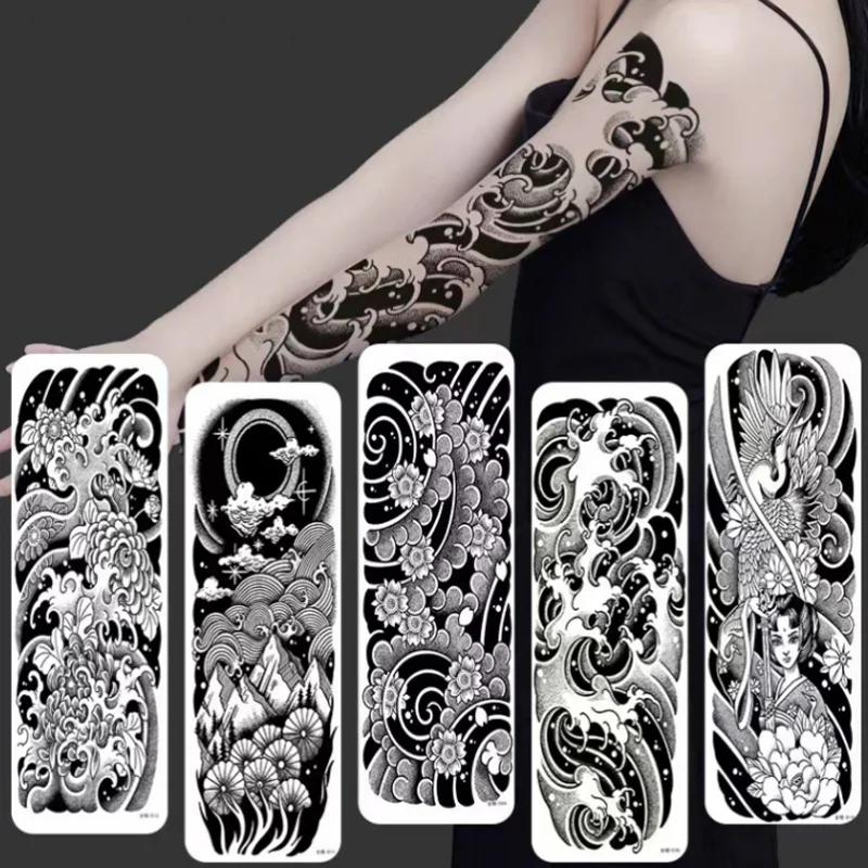 الذراع الطويلة لصاقات وشم عصير الأعشاب كامل الذراع الوشم الشارات نقل الوشم زينة هيئة الفن الوشم المؤقت الفن
