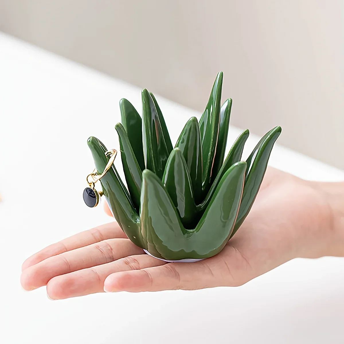 3/5 pcs Ceramic Aloe Vera Ring Holder Succulent Jewelry Stand Nordic Ring Display Tray Women Desktop Home Decor Gift