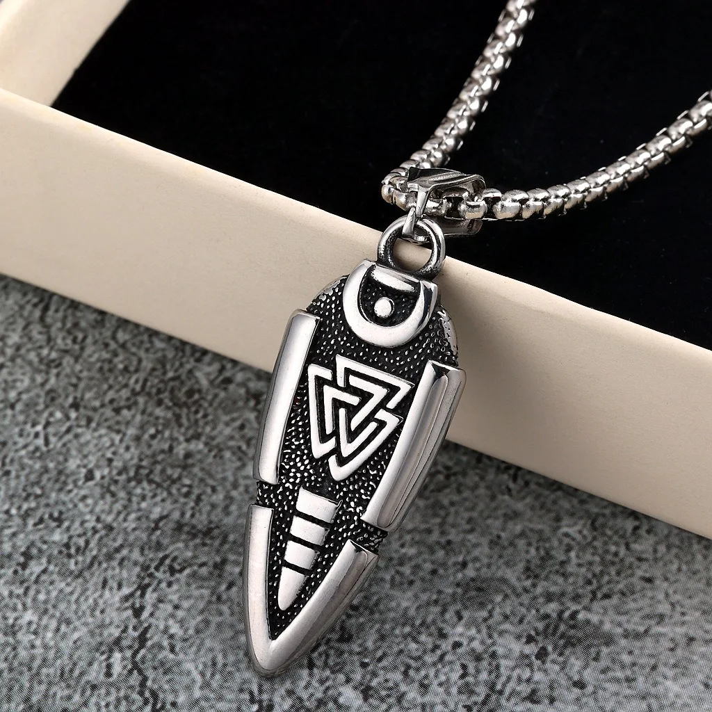 Stainless Steel Necklace Unique Viking Symbol Necklace Geometric Arrowhead Pendant Geometric Vintage Pendant Necklace For Men